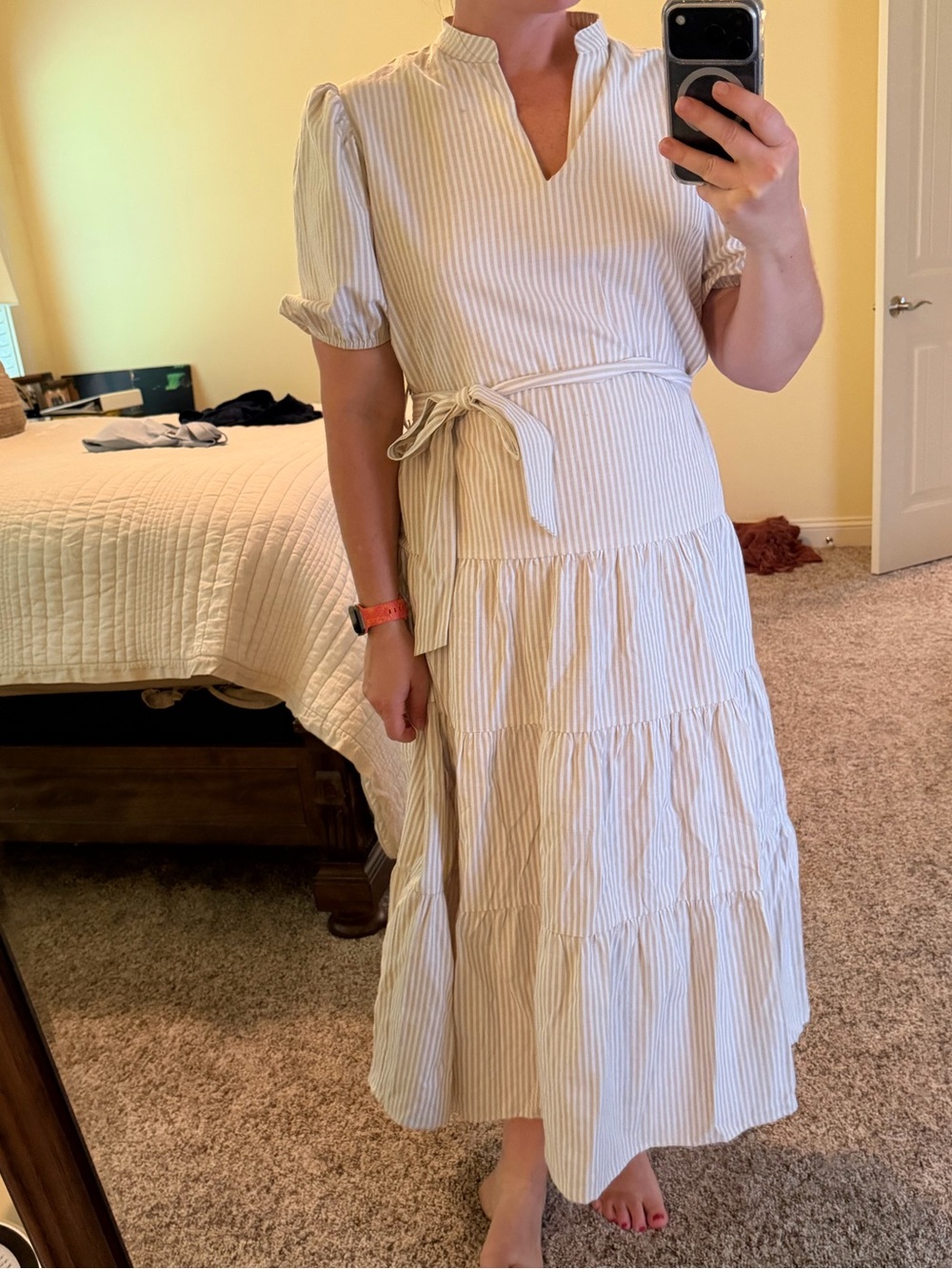 She + Sky Cream and Tan Striped Maxi Dress